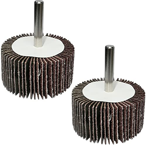 AERZETIX - C49591 - Satz von 2 - Fächerschleifer schleifpapier körnung 60 - raddurchmesser 50mm Ø schaft 6mm - fächerschleifer auf schaft für bohrmaschine - schleifpapier scheibe zum schleifen