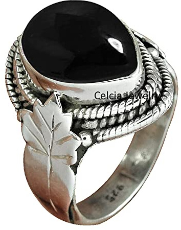 Anillo de banda de mujer de piedra preciosa curativa natural de ónix negro, anillo de declaración de plata de ley 925 sólido, anillo adorable, anillo orgánico, hermoso anillo de regalos para ella
