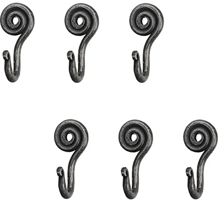 Living Ideas Hand Forged Spiral Hooks Set of 6 Pcs Handmade Wrought Iron Wall Mounted Coat Hook Blacksmith Metal Wall Towel Hooks Rack Black Antique Finish Wall Hooks