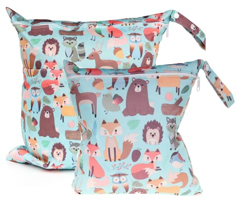 TRASUN Wetbag Kindergarten Nasstasche Windel Taschen Schwimmsachen Nassbeutel Nasse und Trocken Wickeltasche 2er Wasserdicht Waschbar Nassbeutel Organiser für Kleinkind