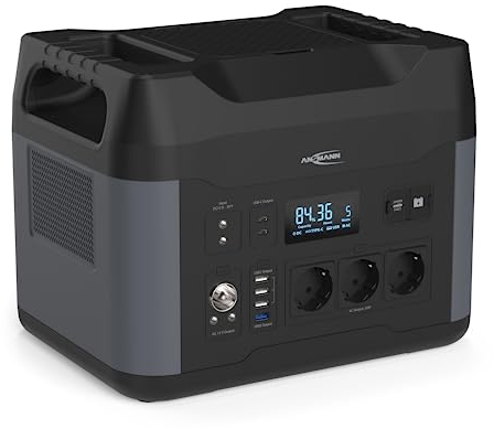 ANSMANN tragbare Powerstation mit 2200 W, 1408 Wh, 230 V/Portable Power Station mit Tragegriffen ideal für Camping, Outdoor, Baustelle/Akku Generator mit Steckdosen und USB-Ausgängen