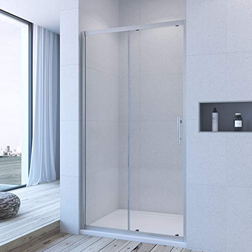 Duschabtrennung 110x185 cm Duschtür Duschwand Dusche Schiebetür Nischentür aus Sicherheitsglas (ESG) Montage auf Duschwanne oder Fliesen rechts-und links Montage