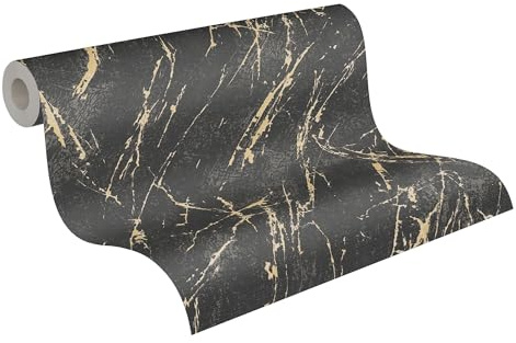 A.S. Création Tapet marmorutseende svart guld metallic – Casual Living väggtapet 393362 – högkvalitativ fibertapet för sovrum – 10,05 m x 0,53 m – tillverkad i Tyskland