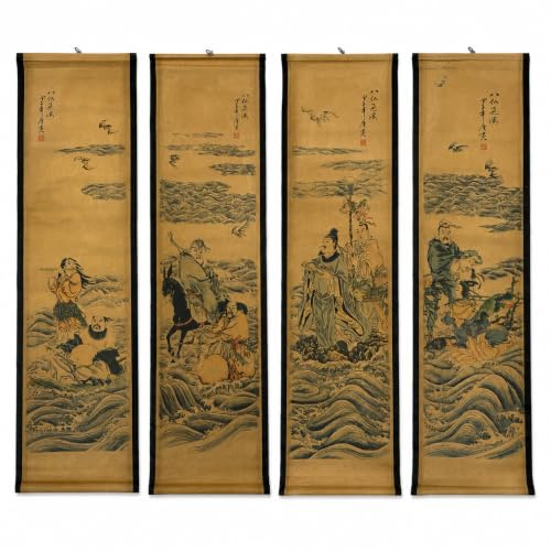 CIFIBIFUN Taoism Figure Painting Large Wall Ancient Replica Art,Chinese Traditional Poster Tang Bohu Arts,The Eight Immortals Cross the Sea for Room Hallway Walls Hanging Decor,4 Packs Set