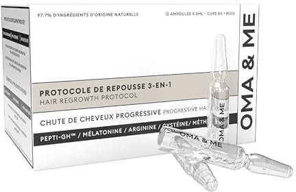 OMA & ME - Protocole 3 en 1 Puissant et Rapide pour la Repousse des Cheveux - Anti-Chute, Stimule la Pousse, Fortifie les Cheveux | Sérum Fabriqué en France - Cure de 30 jours 12 Fioles 6ml