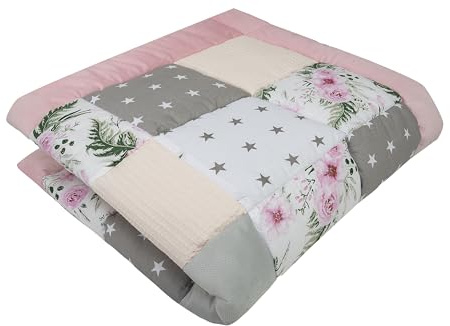 Medi Partners krypmatta för baby, 100% bomull 120 x 120 cm tjock mjuk filt lekhageinlägg Minky Waffle babyfilt lekbåge (Rosa blommor)