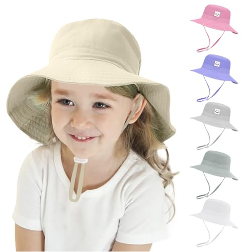 flintronic Sombrero de Sol Verano Bebés, Gorro Pescador Playa Algodón Niñas Niños, Sombrero de Sol Verano Ajustable Pescador Gorra Protección de Sol, para Exteriores, Playa, Piscina, UPF 50+ (Beige)