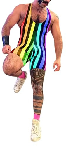 Men's Slim Fit Stretchy Gay Pride Rainbow Vest Top LGBT Pride Month Pride Outfits Pride Tops Pride Clothes Sports Undershirt Jumpsuit Leotard Bodysuit Pajamas Wrestling Singlet