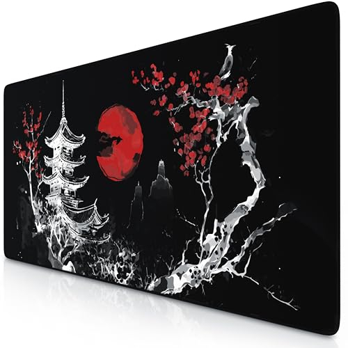 TITANWOLF - XXL Speed Gaming Mauspad 900 x 400mm - XXL Mousepad - Tischunterlage Large Size - verbessert Präzision und Geschwindigkeit - Japan Ink Painting Black