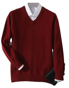 Hamthuit Pullover da uomo slim fit lavorato a maglia pullover da uomo a maniche lunghe caldo classico con scollo a V maglioni maglione maglione jersey, Rosso scuro, XXL