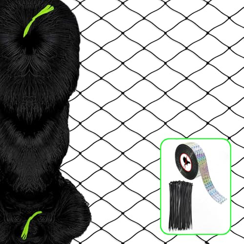 LUKYLUM Filet de protection contre les oiseaux, 7,5 x 15 m, maille fine de 2,5 cm, avec bande anti-oiseaux, anti-oiseaux, filet de bassin, pour arbres fruitiers, jardin, enclos à poules, balcon, toit