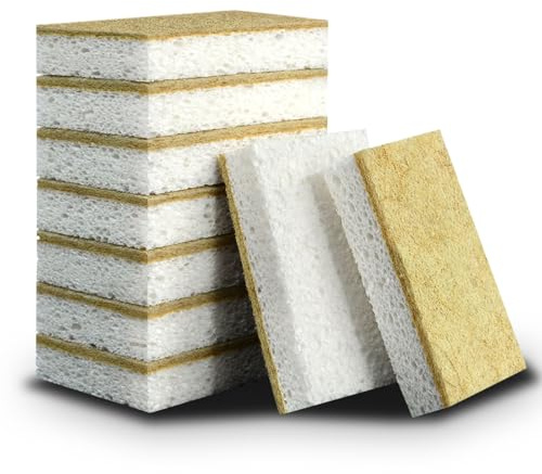 Natural Kitchen Sponge Compostable Kitchen Sponges Cellulose and Coconut Scrubber Abrasive Scrubbing Pads SmilePowo Environmentally Friendly Sponge for Dishes (12 Pack)