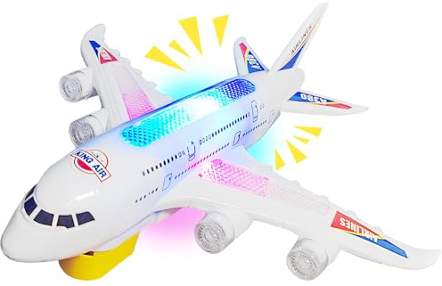YOUYIKE Flugzeug Spielzeug, Leuchtende Musik Airplane Toy mit Universalrad Automatische Lenkung Flugzeug Spielzeug ab 3 Jahre für Jungen Mädchen Geburtstagsgeschenk