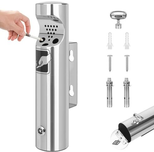 Trendecor Posacenere da parete per esterni, 28,5 x 6,5 cm, posacenere per esterni, in acciaio inox con materiale di montaggio, per chiavi, posacenere da parete resistente alle intemperie, per terrazza