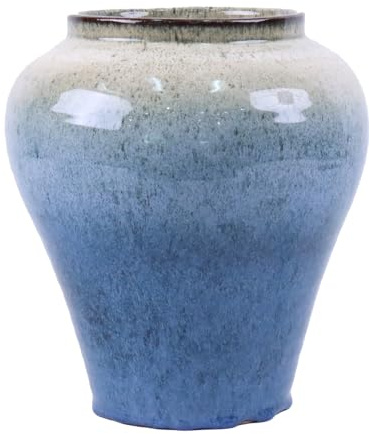 Vaso Tondo Decorativo In Ceramica Celeste Misure, Effetto Sfumato Chiaro, Cachepot Per Piante Da Interno Ed Esterno, Design Ideale Per Arredo Casa, Salotto, Ingresso, Terrazzo e Giardino (25x27 cm)