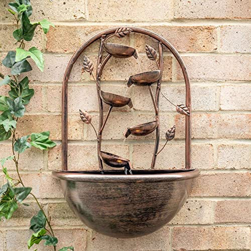 Ambienté Primrose 55cm Bronze Effect Cascading Leaves Lead Oslo Wall Mounted Cascade Water Fountain with LED Lights Self Contained Feature