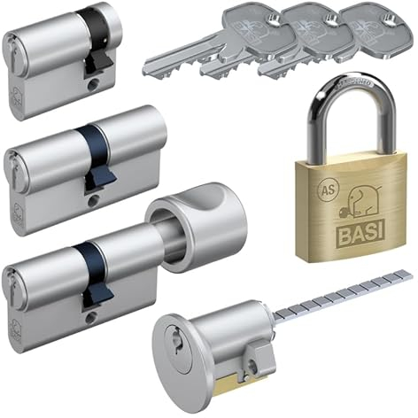 BASI | AS Schließzylinder | gleichschließend und frei kombinierbar | Viele Längen verfügbar | Profilzylinder für Haus und Wohnung | Ersatzschlüssel/Zusatzschlüssel