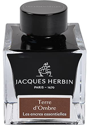 Jacques Herbin 13147JT - 50 ml ink bottle for fountain and roller pens - Terre d'ombre/ Umber colour - Made in France - Calligraphy - Writing - Arts - Creative
