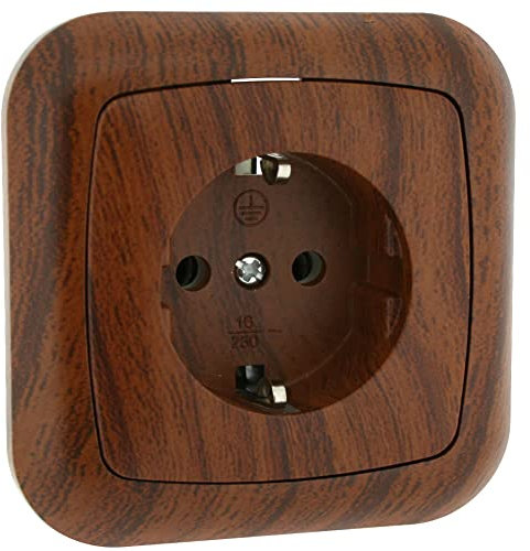 Prise encastrée Bois Prise murale avec TTL couleur bois (3680 W - 16 A)
