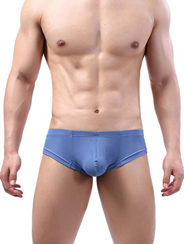 Faringoto Slips pour hommes en soie glacée, sous-vêtements de couleur unie, string respirant, bleu, X-Large