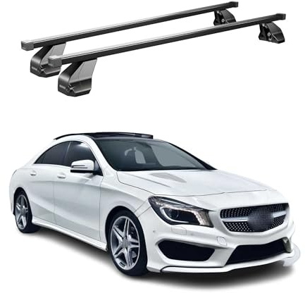 Barres de Toit Transversales Menabo - Compatible avec Mercedes CLA C117 2013-2019 - Galerie de Toit - Porte-Bagages Porte-vélos de Toit - Pièce de Toit en Acier 2X - Capacité de Charge 75 kg