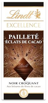 Lindt - Tablette EXCELLENCE Pailleté Eclats de Cacao - Chocolat Noir - 100g, 100.0 grams