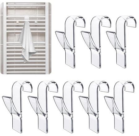 HORREX 8 Pièces Crochets de Radiateur à Serviettes,Crochets à Serviettes en Plastique Ménagers,Crochet Serviette Salle de Transparent Noir Accessoires de Crochets pour Porte-Serviettes Électriques