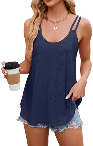 iChunhua Cute Summer Tops for Women UK Beach Spaghetti Strap Top Thin Ladies Tank Tops Navy M