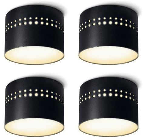 linovum 4er Set SUNEVA LED Aufbaustrahler flach in schwarz rund passiver Lichteffekt warmweiß - 4x LED Deckenlampe 230 Volt 8W