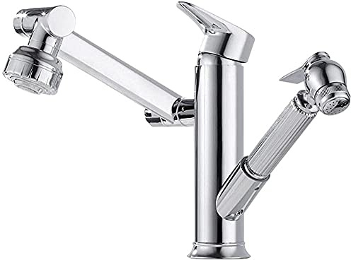 Robinet de salle de bain extractible pour lavabo double mode rotatif à 360° multifonction froid et froid robinet de lavabo avec mitigeur pulvérisateur - Noir A-long noir court nécessaire Petit cadeau