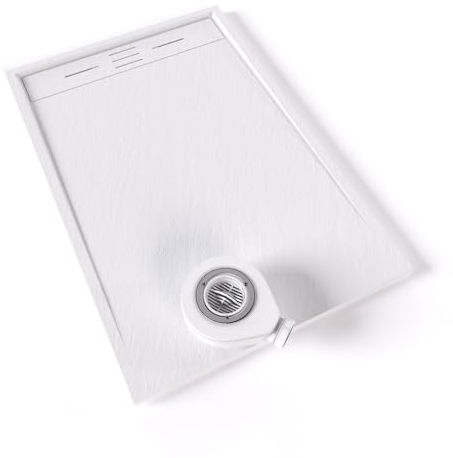 Plato de ducha SMC Hiemal 120x80 cm |Moments of Glass | Gris RAL 7030 – Antiderrapante, Textura Pizarra, Antibacteriano, Resistente a agentes químicos – Incluye válvula y rejilla