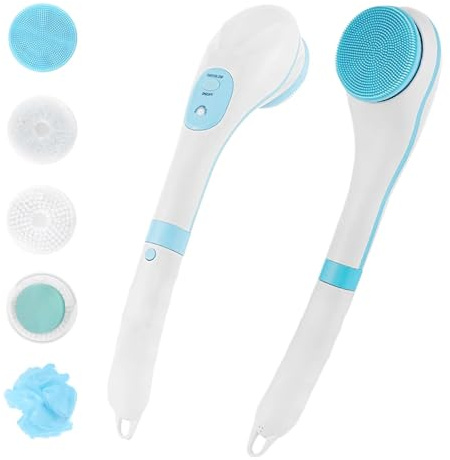 Felenny Brosse électrique pour le corps - Brosse de nettoyage pour le visage - Longue poignée exfoliante rotative