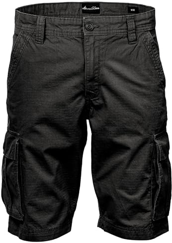 Amaci&Sons Herren Cargoshorts Männer Kurze Bermuda Hose Regular Fit 7027 Schwarz W29