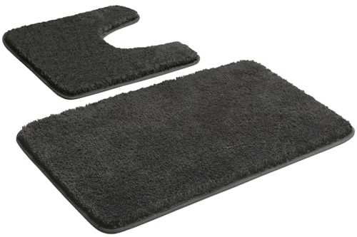 Myting Juego de alfombrillas de baño, 2 piezas, alfombrilla de baño antideslizante, lavable, gris, suave alfombra de baño de microfibra y alfombra para inodoro, 50 x 80 + 50 x 50 cm