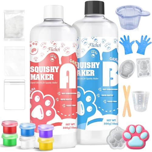 Fuchoi Kit Taba Squishy Transparente 1000g, Silicona Líquida A:B 1:1, Set Completo para Hacer Squishies Ultra Suaves de Patas de Gato, Juguete Descompresivo DIY