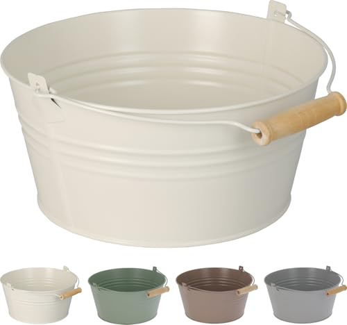 Mojawo 3er Set Balkontopf Hängetopf Blumentopf mit Henkel und Holzgriff Pflanzgefäß Balkontopf verzinkt Ø22xH10cm, Farben:Weiß