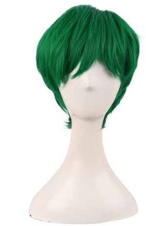 MapofBeauty 10 Pollice/25 cm Corto Ricci Side Frange Heat Resistente Pixie Cut Parrucca (Erba Verde)