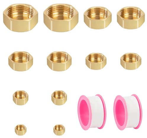 Tunejoy Tapón de Latón G1/8 G1/4 G3/8 G1/2 G3/4 G1 Tapón de Tubería de Agua Rosca Interna Tapón Ciego para Conexión de Tubería Grifo 12 Piezas