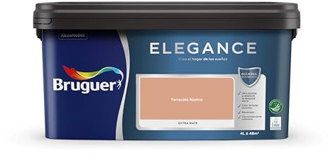 Bruguer ELEGANCE Pintura Monocapa ExtraMate, Paredes y Techos, Interior, Exterior protegido, Alta Durabilidad, UltraLavable, Resistente al Desgaste y Manchas Terracota Rústica 4L