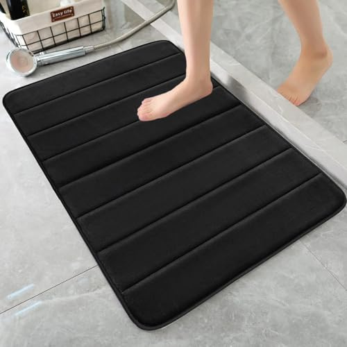 FAINCA Alfombra Baño 60 x 40 cm Alfombra de Baño Espuma Viscoelástica Alfombrilla Ducha Antideslizante Bath Mat Lavabile Tapete Casa de Banho para Fregaderos Cocina Pasillos (Negro)