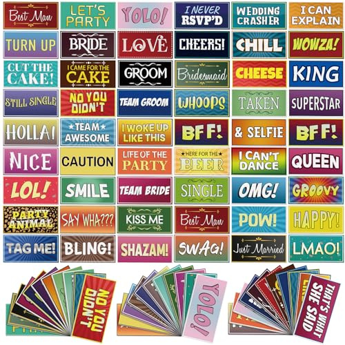 AceOrbit 64 Designs Funny Photo Booth Prop for All Occasion Double Sided 11x5.5'' Photobooth Props Sign Decor DIY Waterproof Selfie Sign for Wedding Graduate Birthday Party Supplies(Classic Style)