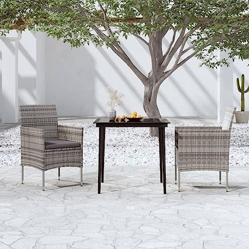 Mokuyary Grupo de comedor de jardín de 3 piezas, con cojín, color gris y negro, mesa de comedor, impermeable, balcón, terraza, terraza, terraza