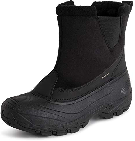 Polar Mens Waterproof Outsole Deep Tread Fully Faux Fur Lined Winter Durable Snow Boots - Black Pull On - UK8/EU42 - YC0684