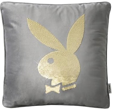 PLAYBOY Dekokissen inkl. Füllung mit Rabbit head aus Wendepailletten, 40x40cm, Samtstoff, Bunny in Gold/Weiss, Dekokissen, Paillettenkissen, Zierkissen, Kissen, in anthrazit, grau