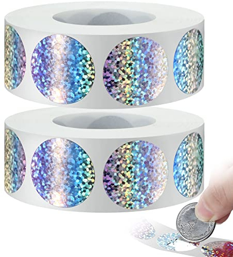 Leinuosen 2000 Pieces Scratch Offs Sticker DIY Holographic Circle Stickers Round Silver Hologram Glitter Labels Make Your Own Scratch Card Gift for Office Party Games,1 x 1 Inch Circle