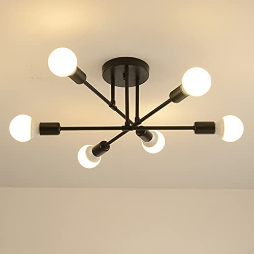 Hudi Fyier Modern Chandelier Light Fixtures, 6 Lights Modern Semi Flush Mount Ceiling Light, Chandelier Lighting for Living Room Bedroom Dining Room Kitchen Office (Black)