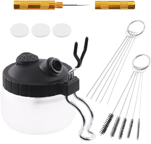 Keadic Airbrush Cleaning Kit,12Pcs Airbrush Cleaner Tools with 304ml Glass Cleaning Pot Jar, Cleaning Needles & Nylon Brushes, Multi-Functional Air Brush Maintenance Set for Nozzle, Tip, Cap