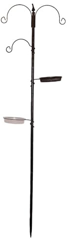 Extra Select Bird Feeding Station: Free Standing Bird Feeder Stand with Triple Hangers, Bird Bath, Mesh Bowl, Black