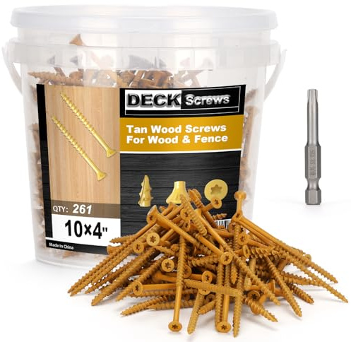 Bobibbi Deck Screws #10 x 4’’, T25 Star Torx Drive Flat Head Wood Screws, Tan, 5lb