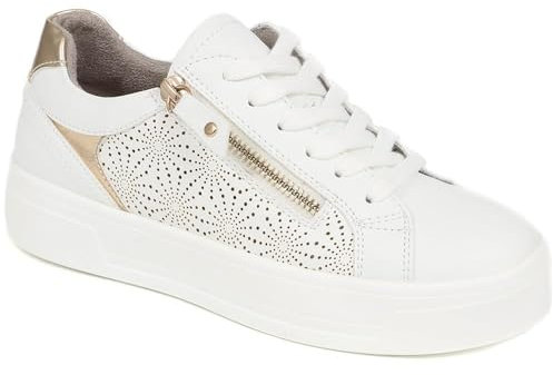 Pavers Women's Dual Fasten Trainers in White - Athletic Zip Shoes with Wide D/E Fit - Comfortable Fit Ladies Sports Footwear - Size UK 7 / EU 40
